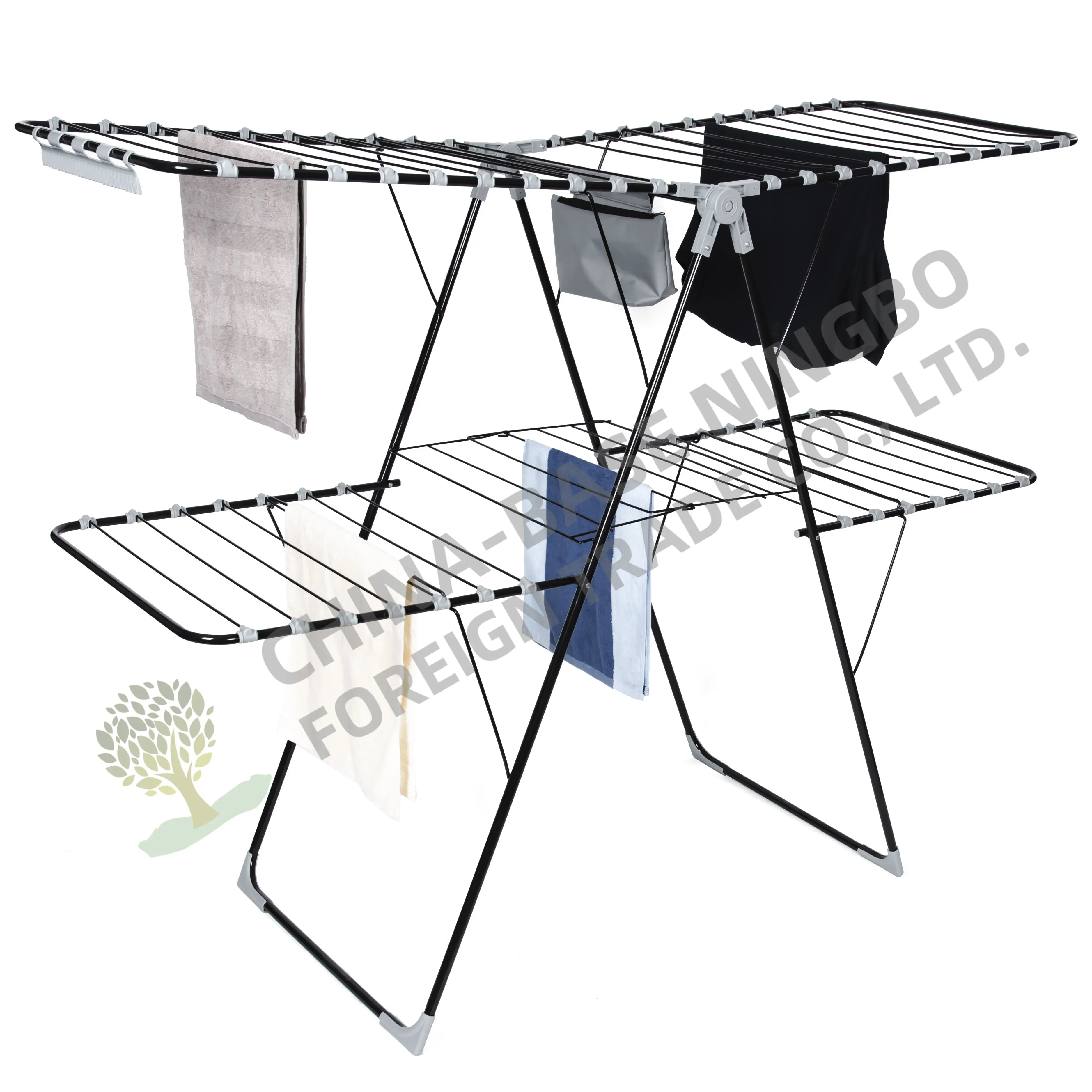 Double Layer Folding Rack Clothes Drying Organizer Extendable Drying Rack for Clothes Towels