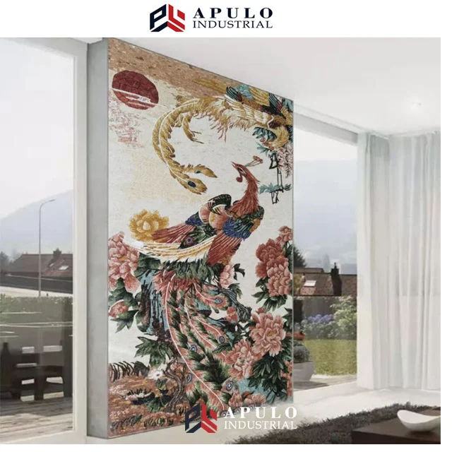 Factory direct custom natural marble handmade flower art mosaic wall mural painting for hotel and villa