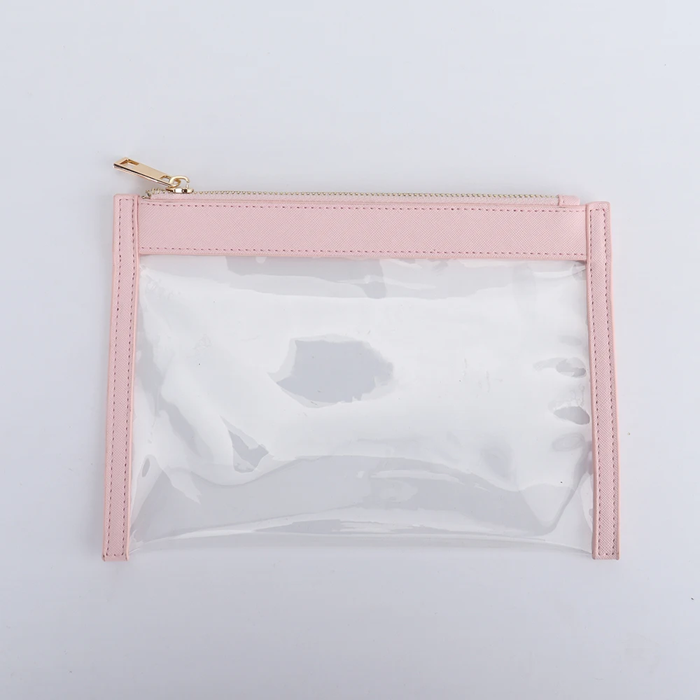 Preppy Patch Letter Cosmetic Toiletry Bag Transparent PVC Zipper Swimming Pool Makeup Bag Daily Use Clutch Purse