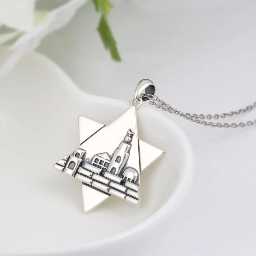 925 sterling silver jerusalem charm the star of david and the dave pagoda pendant necklace with oxidation the wall jewelry gift