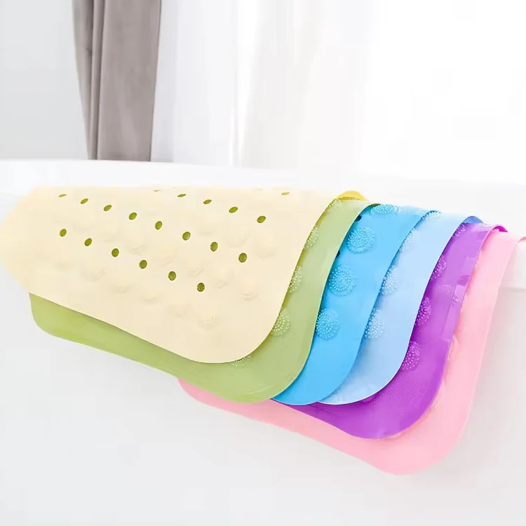 Waterproof Dusek Bath Mat Absorbent Non-Slip PVC Bathroom Rug Shower Foot Massage Bath Mat with Suction Cups Drain Holes