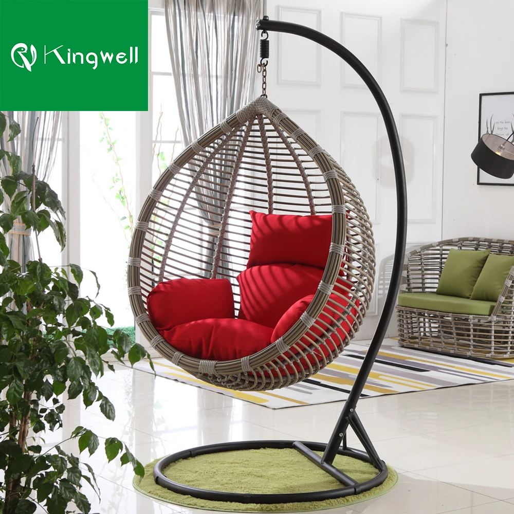 Indoor outdoor patio furniture PE rattan hanging swings chair garden stand metal aluminum basket swing egg chair