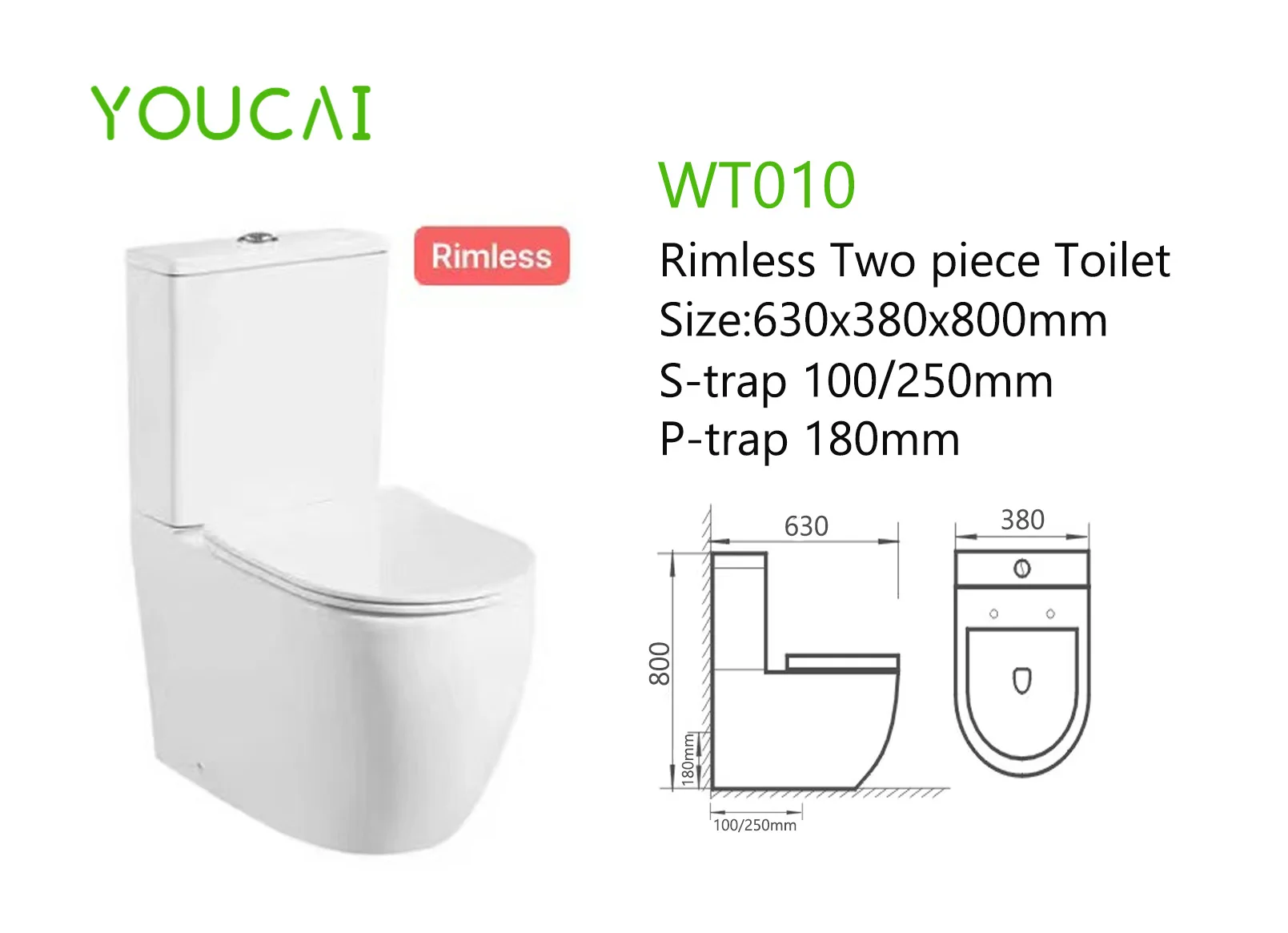 Rimless Flushiing Ceramic White Two Piece Toilet for Bathroom Sanitary Ware South American Market Inodoros