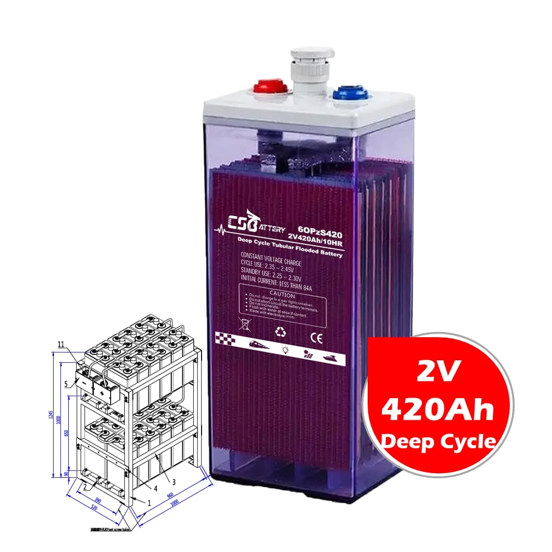 CSBattery 2V 420ah свинцово-кислотная трубчатая OPzS Bateria для солнечной панели OPzS420-2 фабрики в Китае 6OPzS420 VS:JYC/Ama