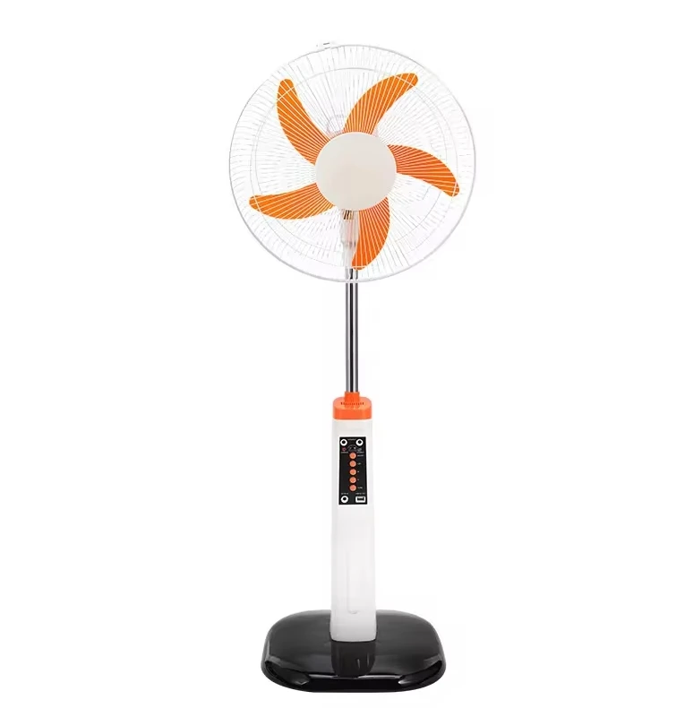 16-inch 5-blade 6V 4.5ah lead-acid battery AC DC rechargeable vertical fan with 2pcs LED bulb and 10w solar panel