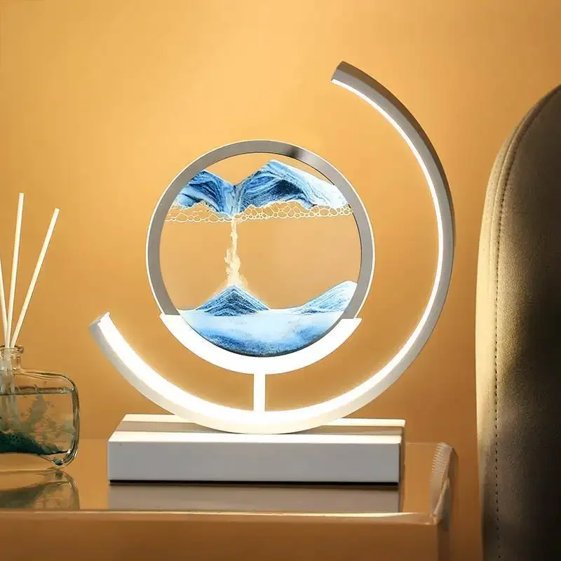 3D Art Picture Flowing Quick Sand Table Lamp Bedside Sand Lamp Room 3D Hourglass Quick Sand Lamp