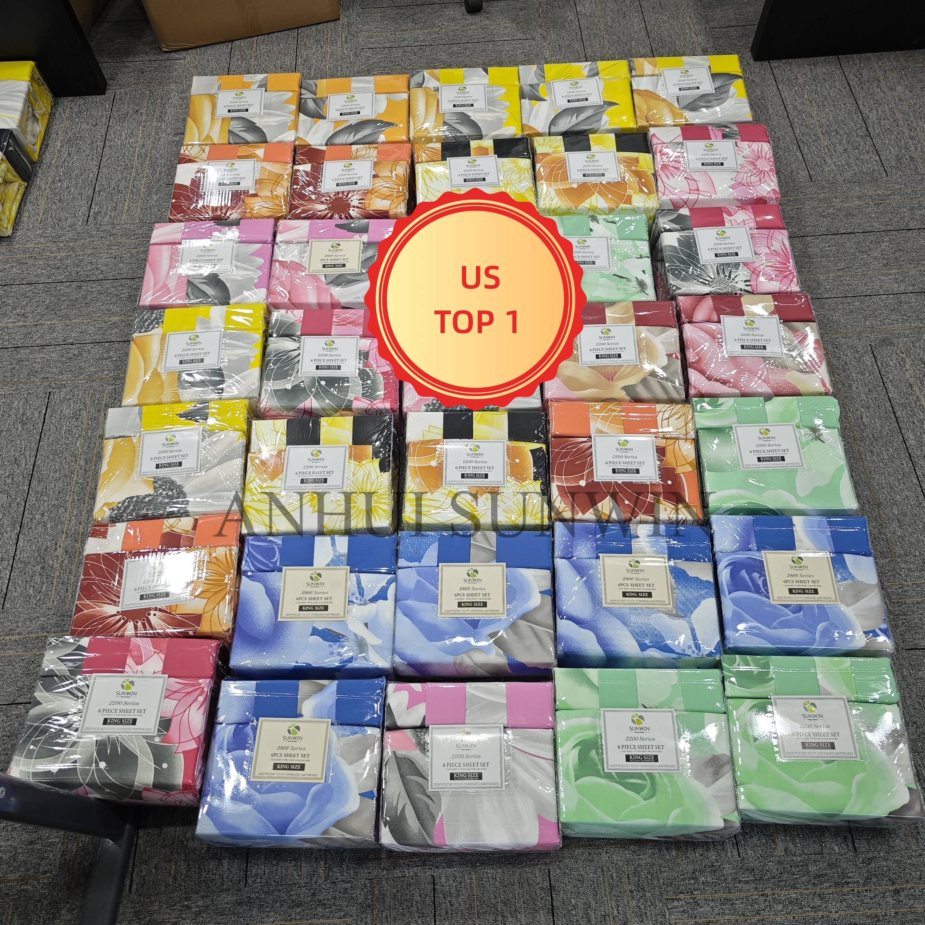 2200 Series Ready to Ship 6Pieces Sheet Set with Pillowcases in King Size Microfiber 90-100GSM High Quality for Hotel