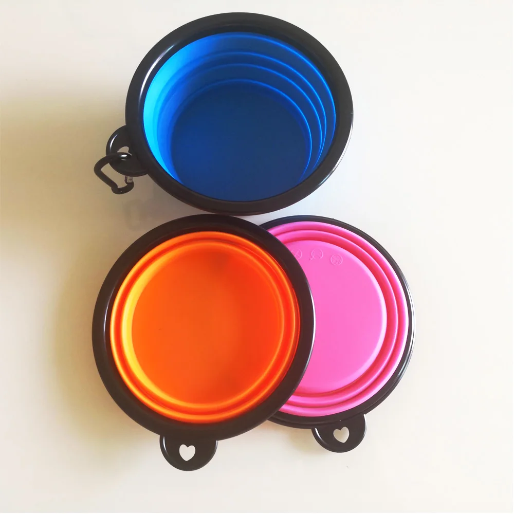 Дешевые дорожные мягкие переносные складные силиконовые миски для собак с карабинами