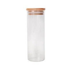Empty Clear Coffee Beans Glass Bottles Vanilla Glass Jar With Bamboo Lid Cork