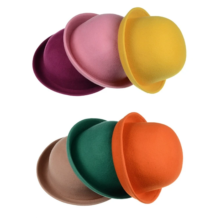 Best Selling Round Top Custom Logo Cap Bowler Color Plain Felt Hats for Wholesale