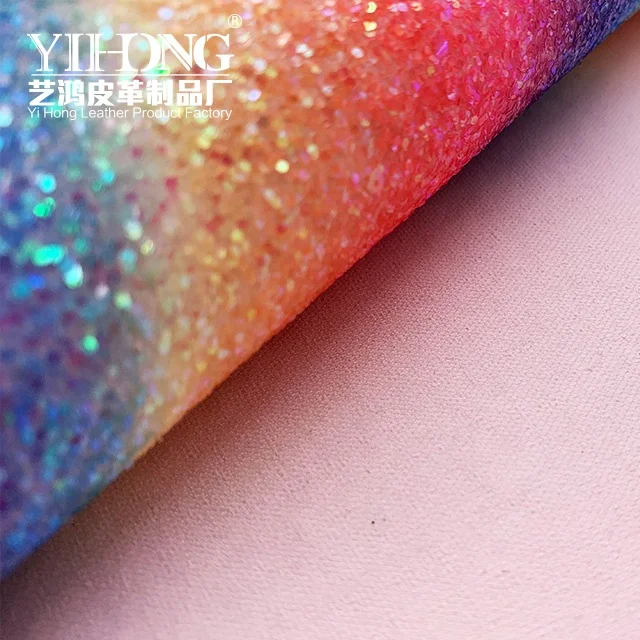 (FA-021)Rainbow Glitter Fabric 1.0 mm Sequins Pu Leather for bows shoes and bags