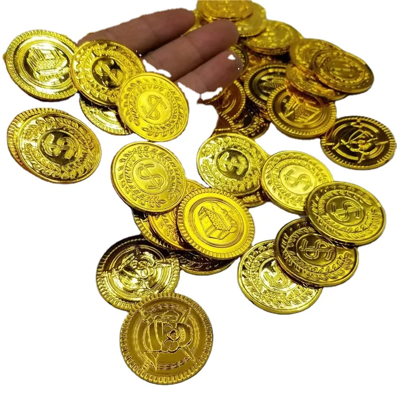 Plastic pirate coin for game custom plastic game coin pieces gold coins