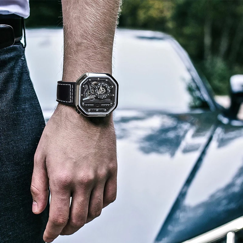 
Agelocer Luxury Watch Men Designer Square Watch Waterproof Leather Strap All Black Mechanical Watches 5603J3 