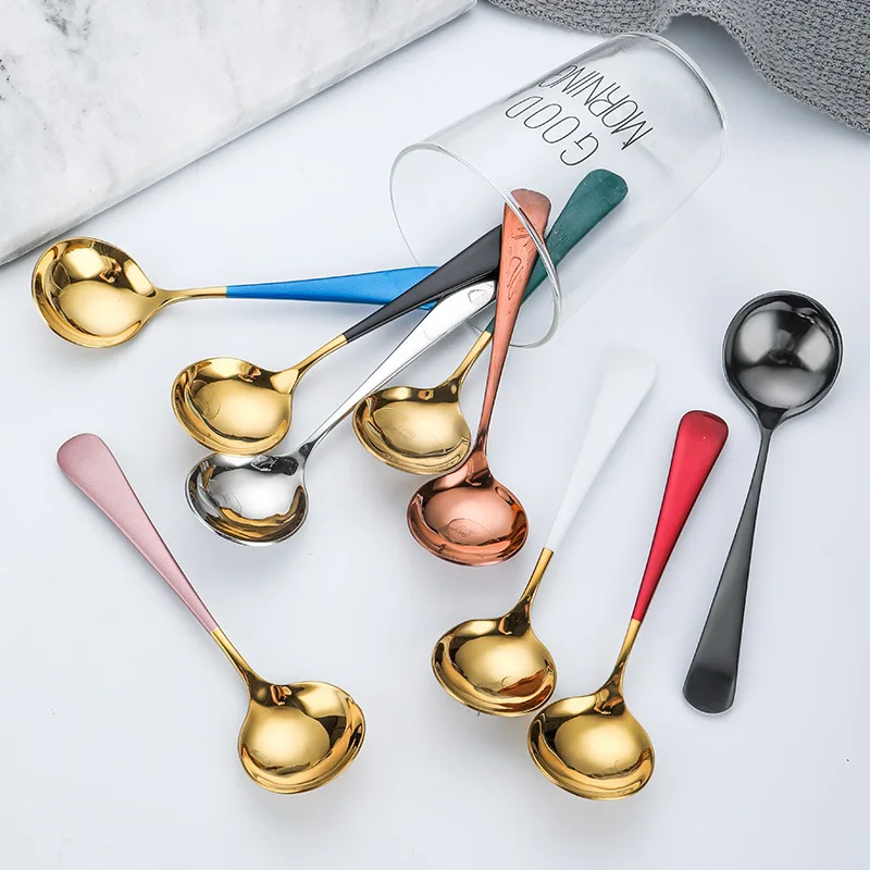 New Product Colorful Handle Round Titanium Coffee Cupping Spoon Stainless Steel Korean Spoon