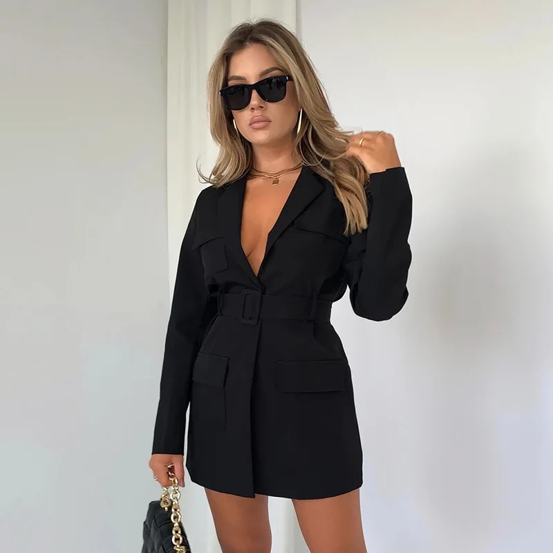 Ying Tang 2023 fall winter women clothes casual jacket long sleeve ladies fashion blazer dress new pocketed solid women blazers