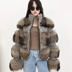 2021 Real fox fur winter jacket women weave stand collar fox fur coat