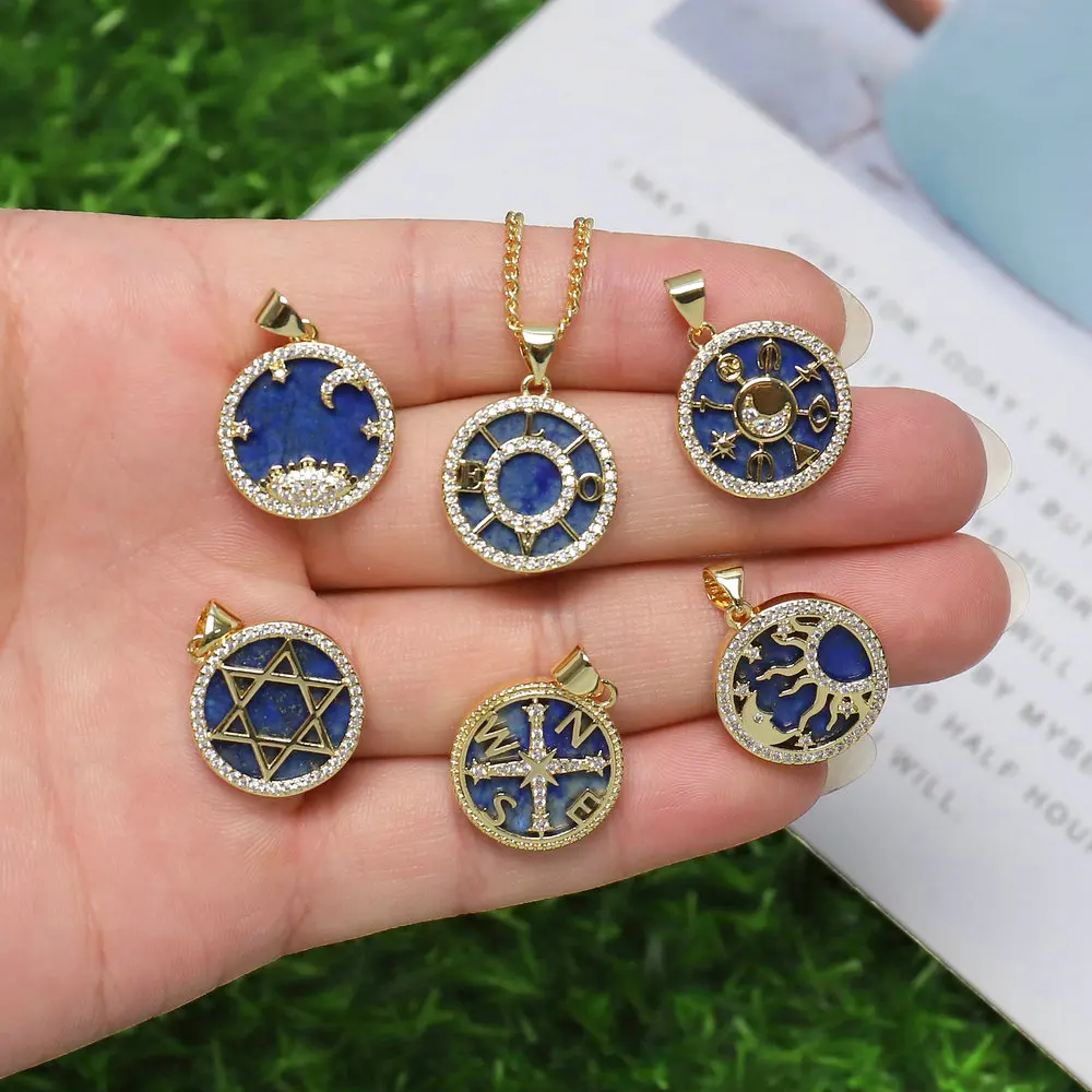 Retro Six Pointed Star Lapis Lazuli Stone Pendant Personalized Astrology Horoscope Charm For Necklaces