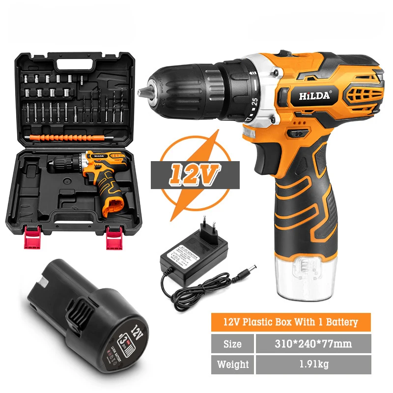 Electric Screwdriver Drill with Li-ion Baterry Cordless Power Drill Kit Tools 21V High Quality Electric Drill Machine