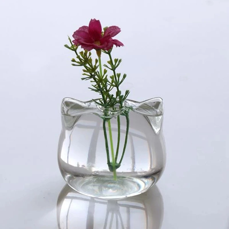 Cat Shaped Glass Vase Hydroponic Plant Flower Vase Terrarium Container Pot Decor Art Gift