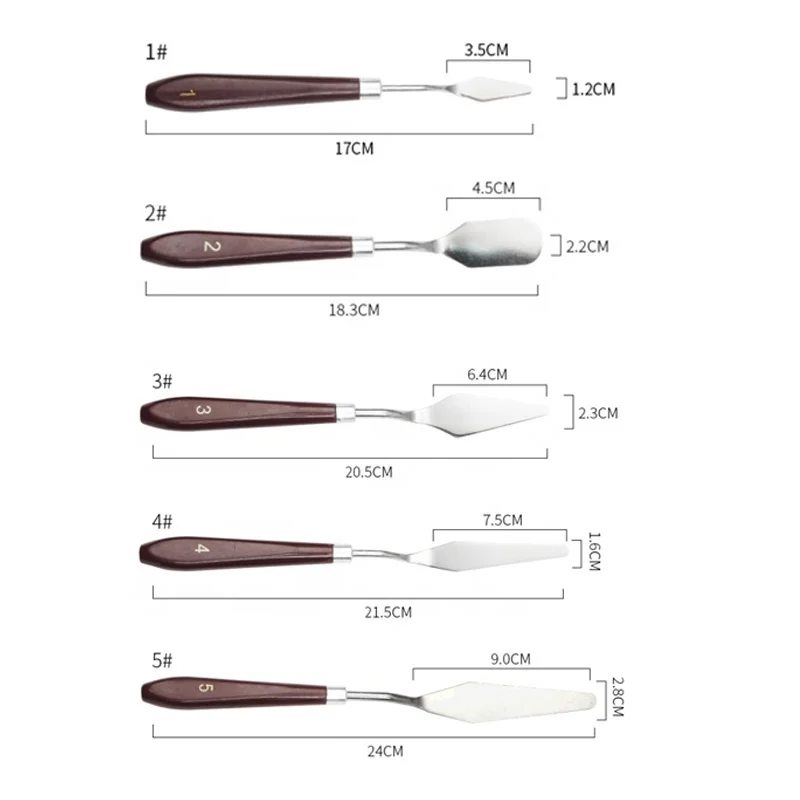 5Pcs Mixed Stainless Steel Painting Palette Knife With Plastic Handle Scraper Spatula Art Supplies for Artist Canvas Oil Paint