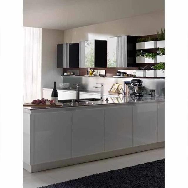 Modern Design Matte Lacquer MDF Flat Panel Two Tone Kitchen Cabinets with Island Made in China