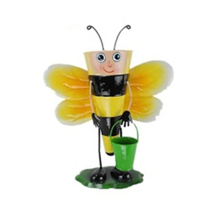 Wholesale Promotional Custom Cartoon Bee Ladybug Metal Flower Pot for Hanging Floor or Shopping Mall Use for Growing Flowers