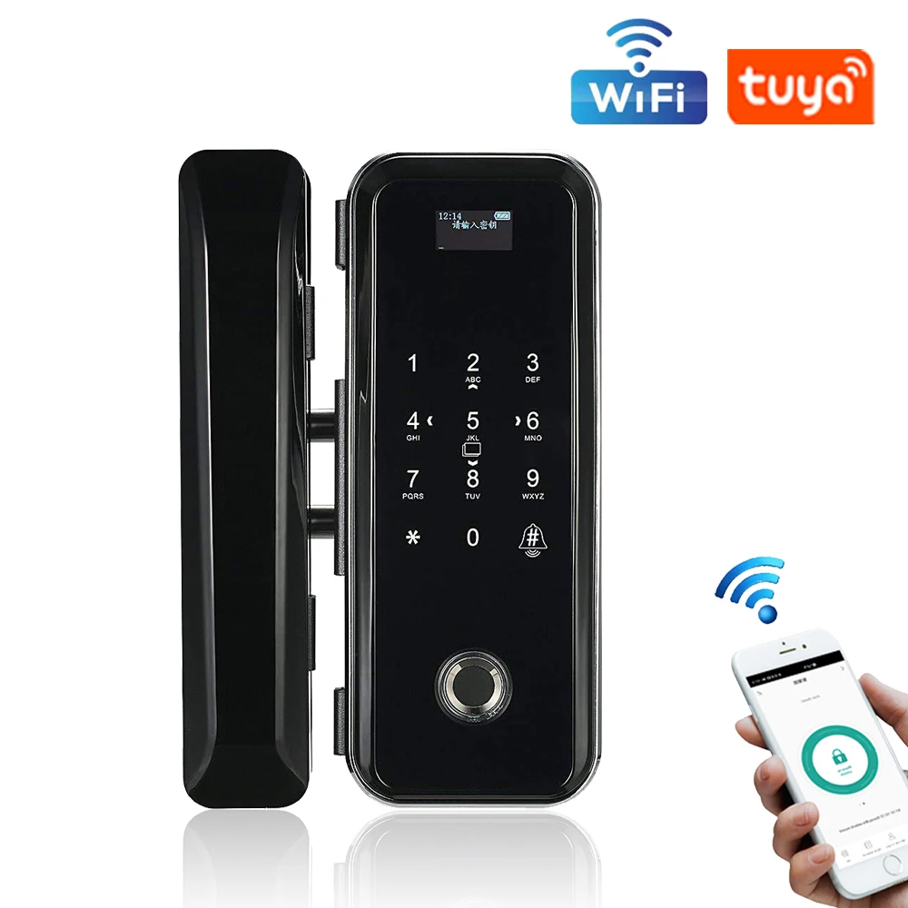 JD669T wifi tuya APP smart glass door lock smart access controller fingerprint unlock electric lock