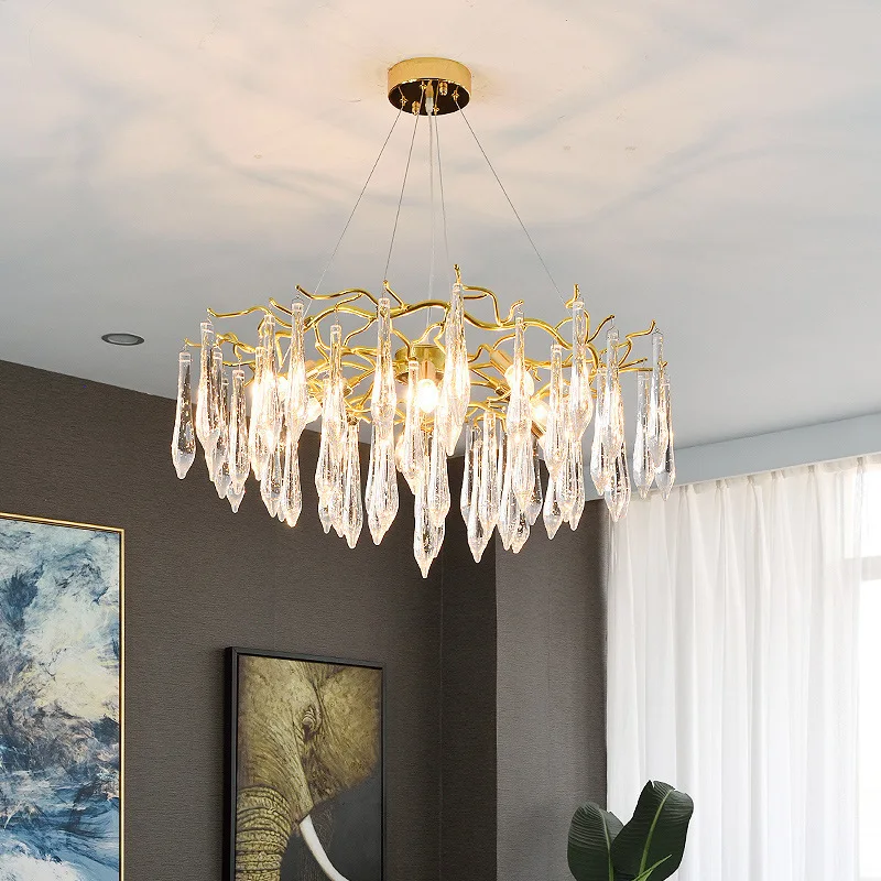Crystal Golden Lighting Ceiling Luxury Chandeliers Lamp Pendant Lights Stainless Steel + Modern G9 Home Office Switch Control