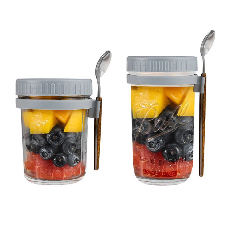 Amazons Hot Sell 10oz Airtight Overnight Oats Jars with Lid and Spoon Overnight Oats Containers with Measurement Marks
