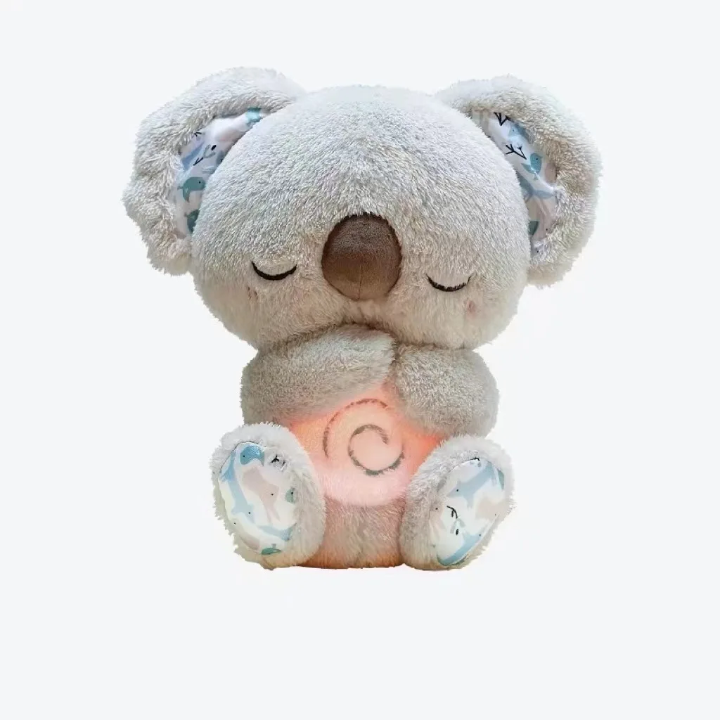 Hot selling cute breathing glowing musical koala soothing plush toy baby sleeping artifact sleeping doll