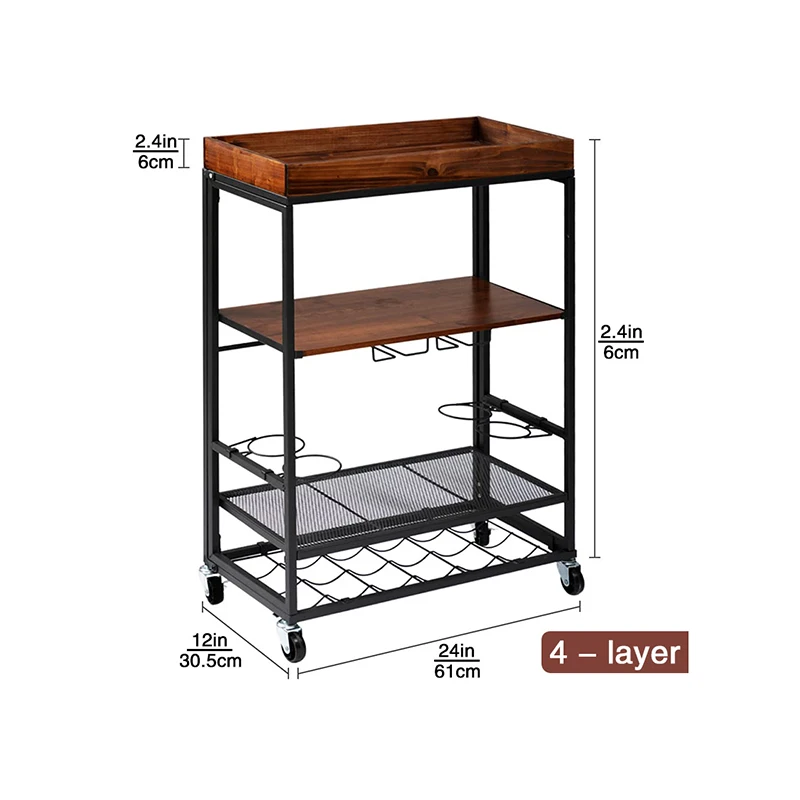 Bar Carts Mobile Wine Cart on Wheels with Wine Rack and Glass Holder 3 Tier Serving Cart Kitchen Outdoor Wood Metal
