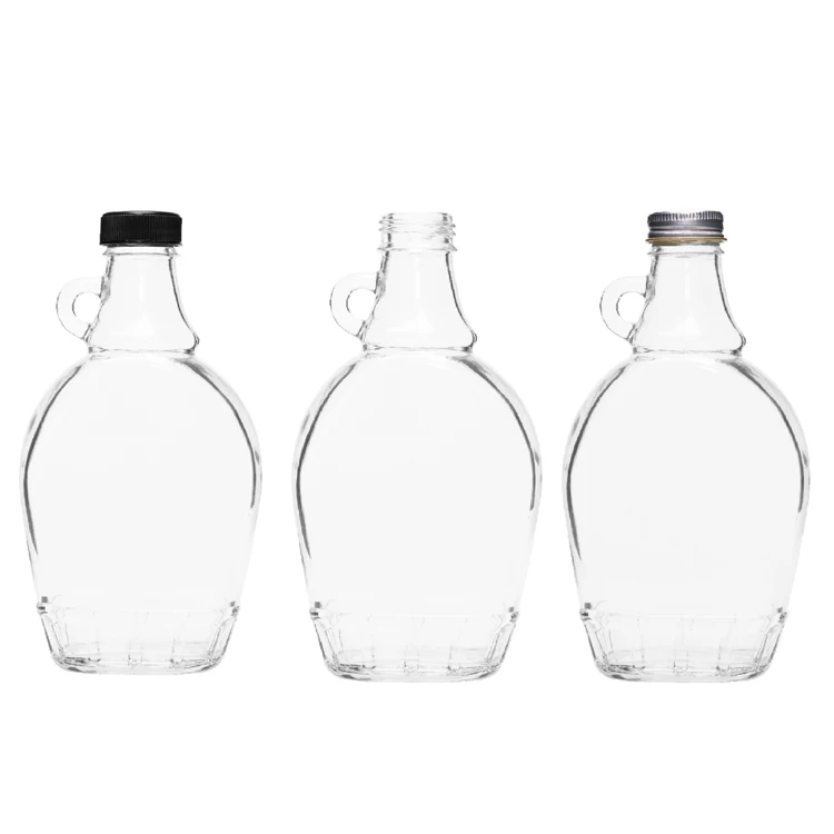 8oz Flat Glass Bottle with Handle and metal Cap for Maple Syrup Hot Sauce