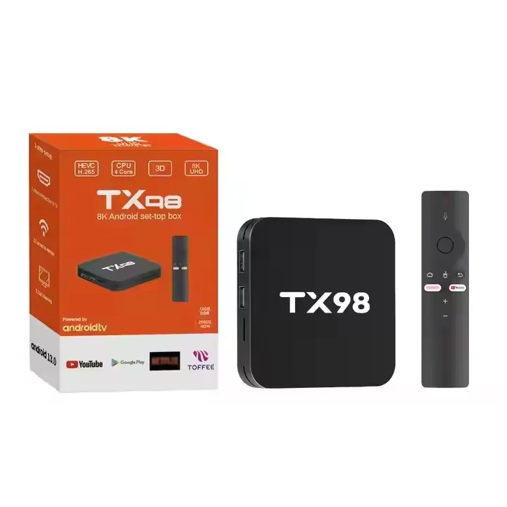 Новейший TX98 TV Box Media Player Smart Quad Core 4K приставка Android 13 Stick пульт дистанционного управления