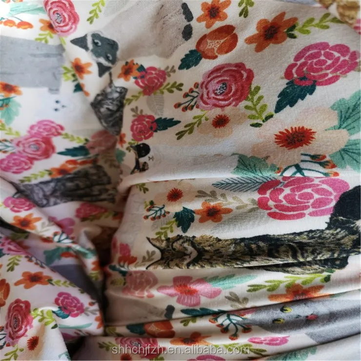 Custom Animal Print Organic Cotton Fabric For Baby Clothes Cute Cats Printed Cotton Fabric Dog Printed Fabric