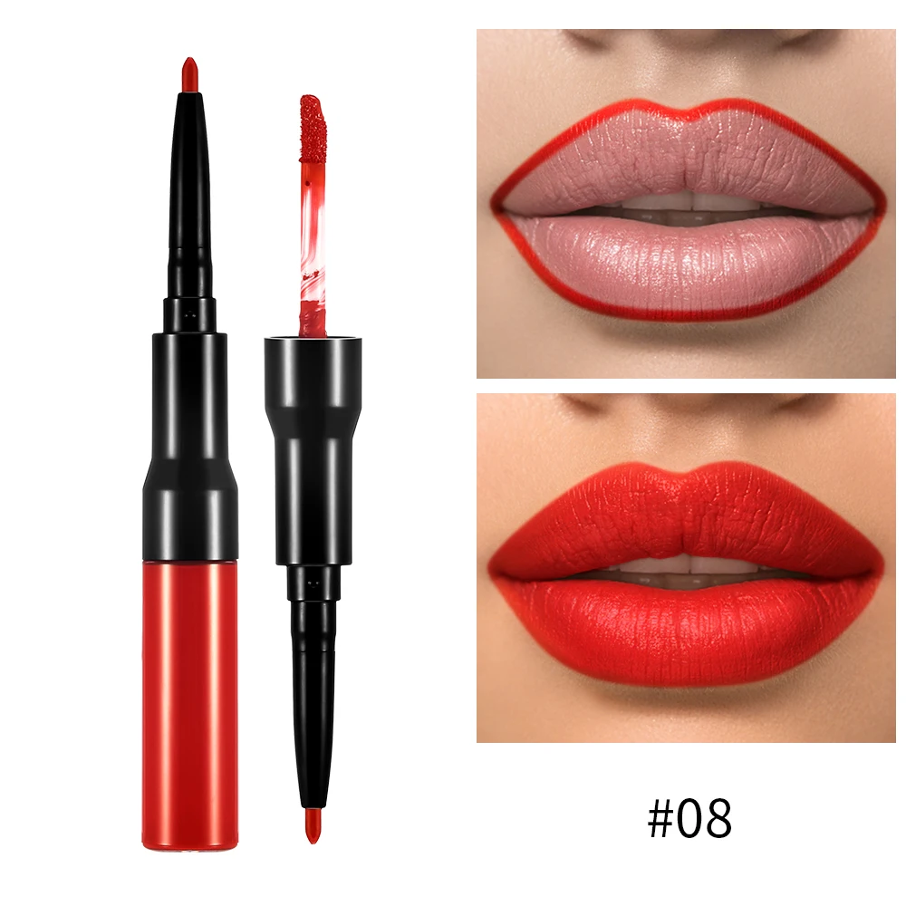 Custom Logo Luxury 2-in-1 Lip Gloss Set Waterproof Matte Lip Liner & Long-Lasting Moisturizing Lipgloss Private Makeup Lsbel