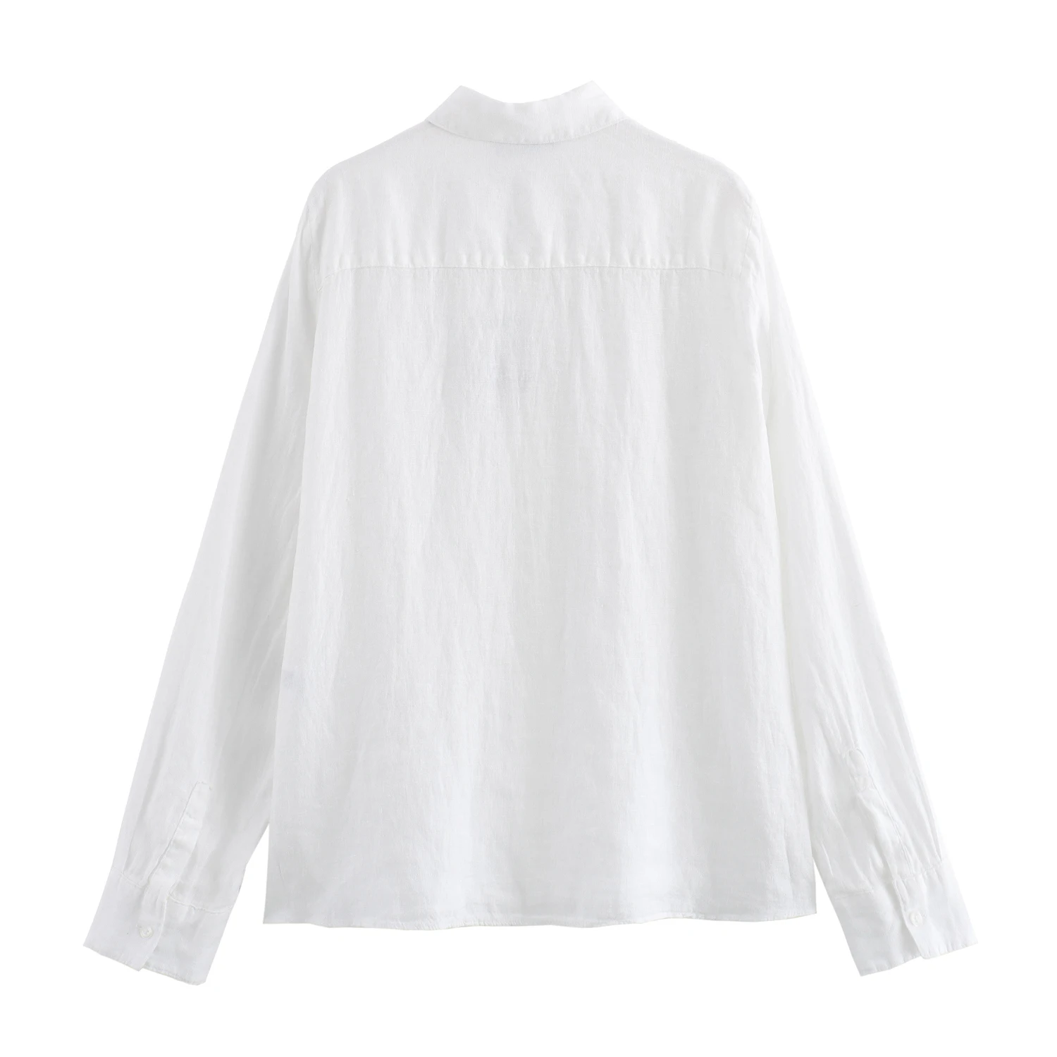Long sleeve white color turn down collar buttons up casual fashion tops blouses for women