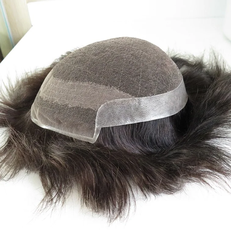 XF Natural Lace Base PU Around Men Extension Stock Human Hair in Fashion Spiky Toupee replacement BX2 man Hair Wig