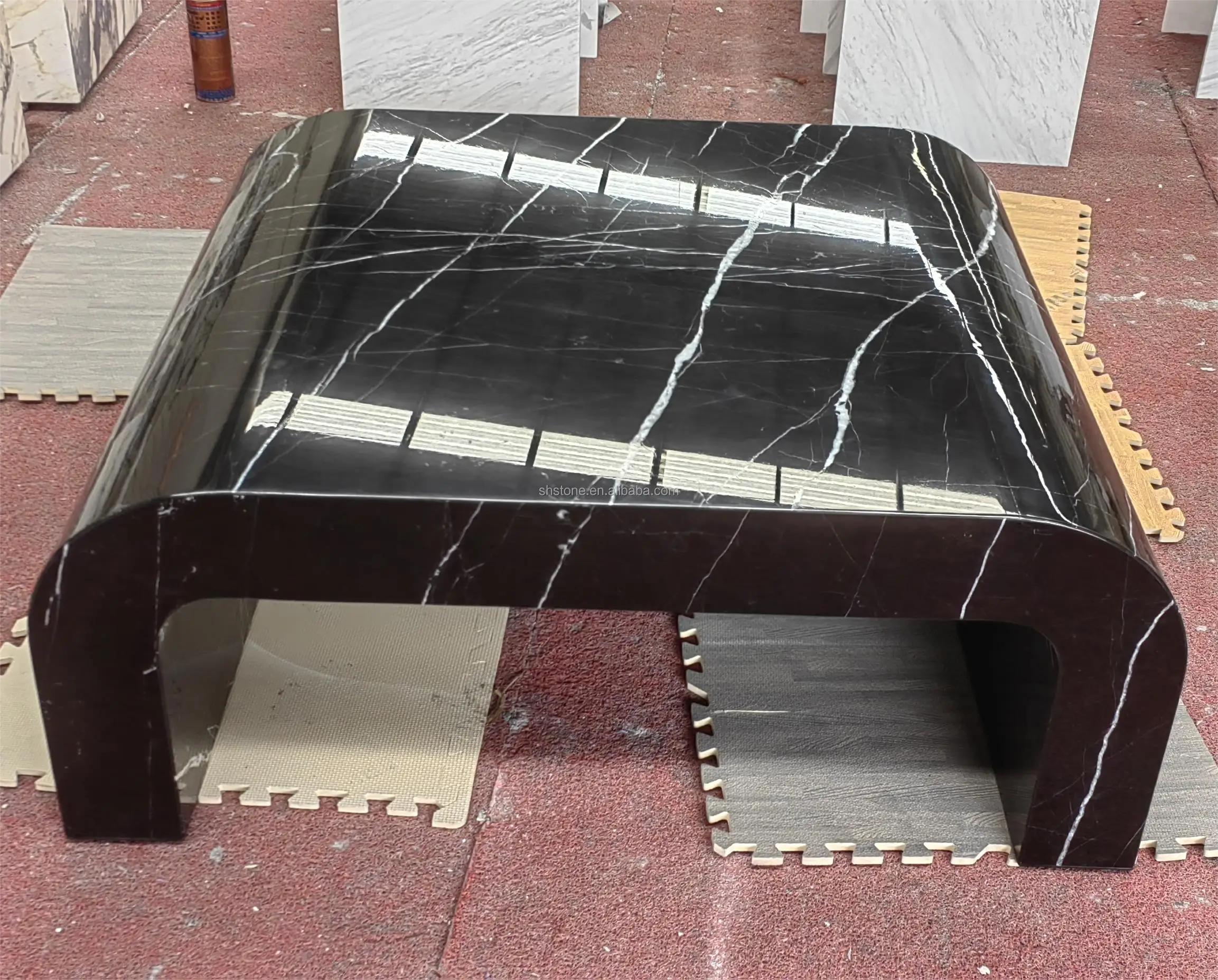 SHIHUI Nordic Unique Design Living Room Stone Furniture Black Nero Marquina Polished Marble Coffee Table