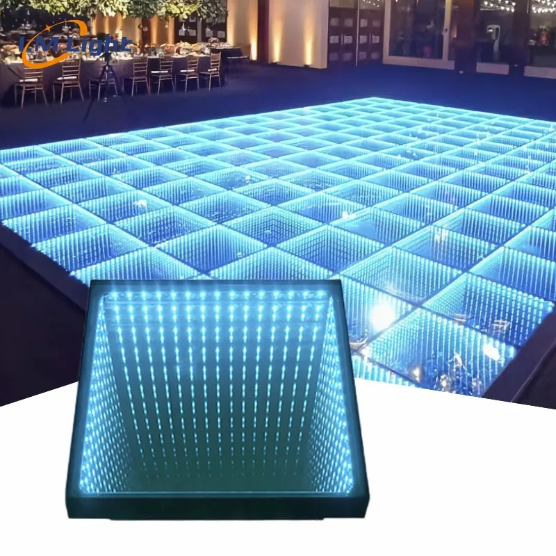 DMX remote control vinyl dance floor wrap wedding light up dance floor panels 3d infinity mirror video light led dance floor
