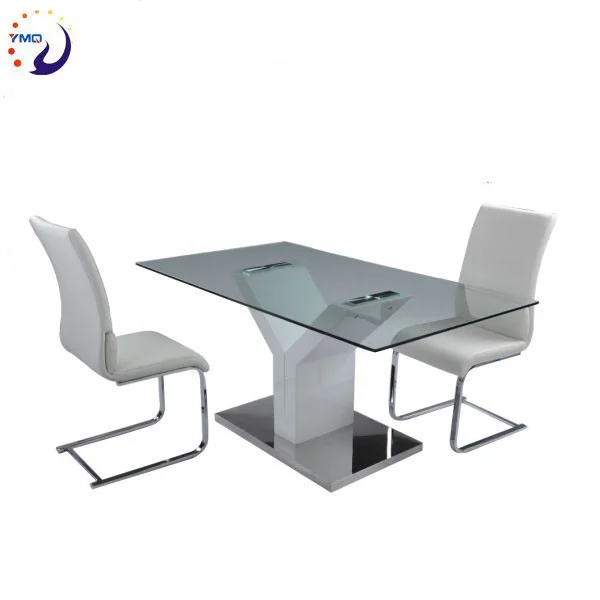 White Glossy Glass Top Square Dining Table for Dining Room Furniture
