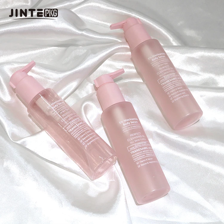 Beauty  200ml 250ml Pink  Cosmetic Frosted PET lotion Bottle With Pump For Skincare Body Wash Body Oil