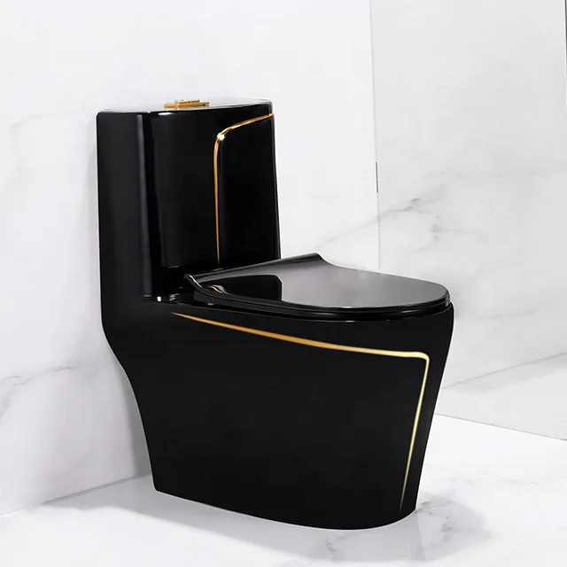 Luxury Bathroom Gold Ceramic Black Toilet WC Sanitary Ware Colored Pedestal Toilet