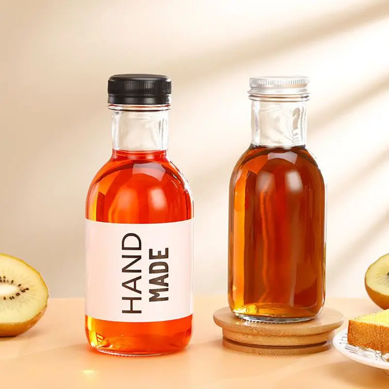 Hot Sale Eco-friendly Glass Beverage Bottles 250ml 350ml 500ml Screw Cap Seal Juice Coffee Soda Wine Custom Logo Carton Packing