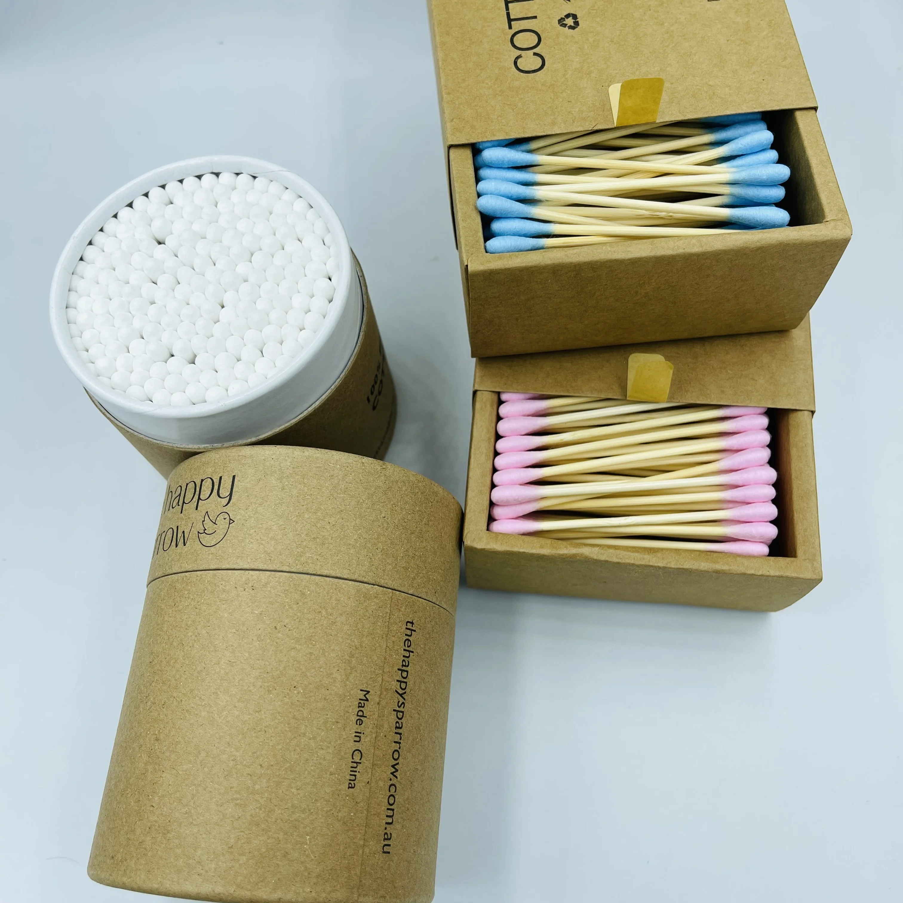 Custom Logo Eco Friendly Biodegradable Ear Pointed Bamboo Stick Swab Baby Care Swabs Makeup Lipstick Cotton Buds