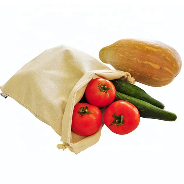 Sopurrrdy drawstring bag biodegradable cotton drawstring mesh produce bag for storaging vegetable