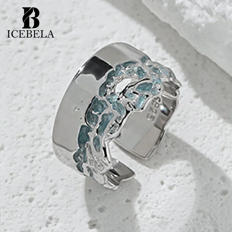 Wholesale Fine Jewelry Original Design Irregular Texture Enamel Custom Adjustable Ring S925 Sterling Silver Rings For Girls