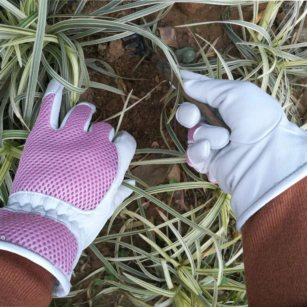 HANDLANDY hot sale custom bulk Durable pink Goatskin safety hand driving leather gardening work gloves