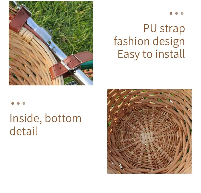 Eco-protecting wicker front bicycle basket Bike bag wicker winter bike basket E-bike front bike basket