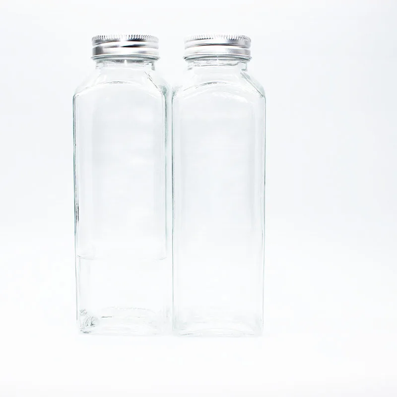 350ml empty Clear glass milk bottle square Fruit juice beverage bottle glass drink bottle With Aluminum cap