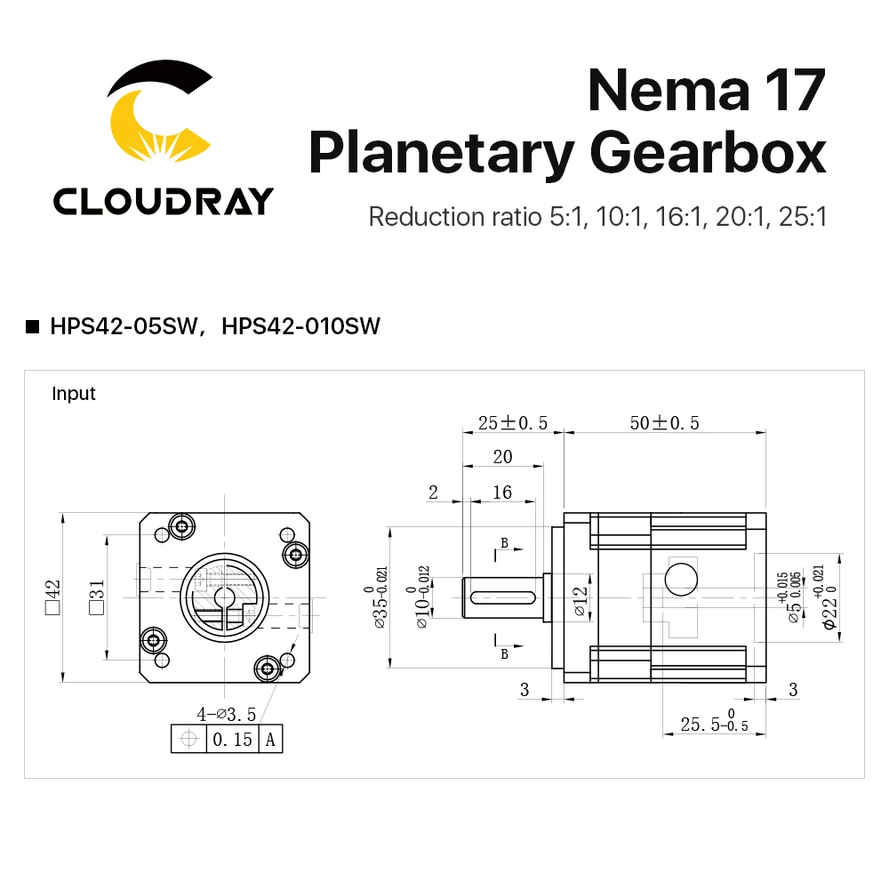Cloudray Nema 17 Standard Square Precision Planetary Reducer Gearbox For Laser